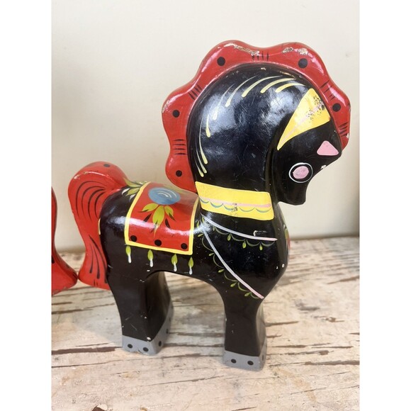 Vintage Hand Painted Lacquered Russian Folk Art Wood Horses Set Figurines USSR - Picture 6 of 12
